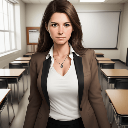 AI generated: Generate a realistic portrait of a thirty year old high school teacher who is female with long, brow...