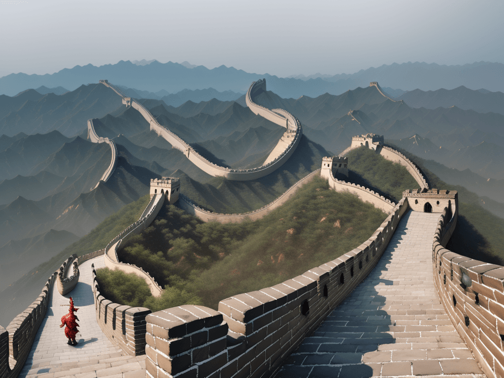 AI generated:  a chinese dragon on great wall