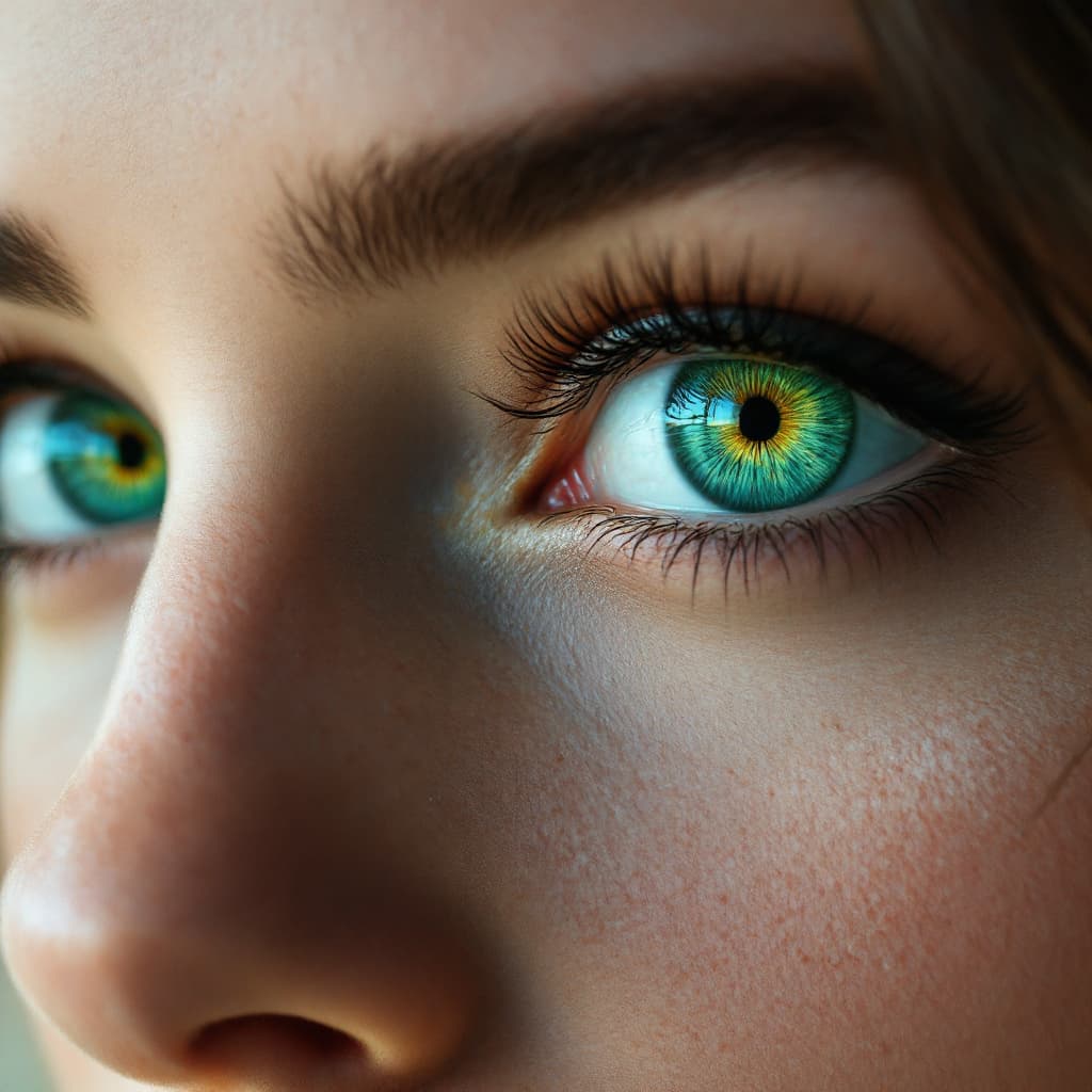 AI generated: Ultra-detailed close-up of two stunning green eyes of a female human face, only the eyes are visible...