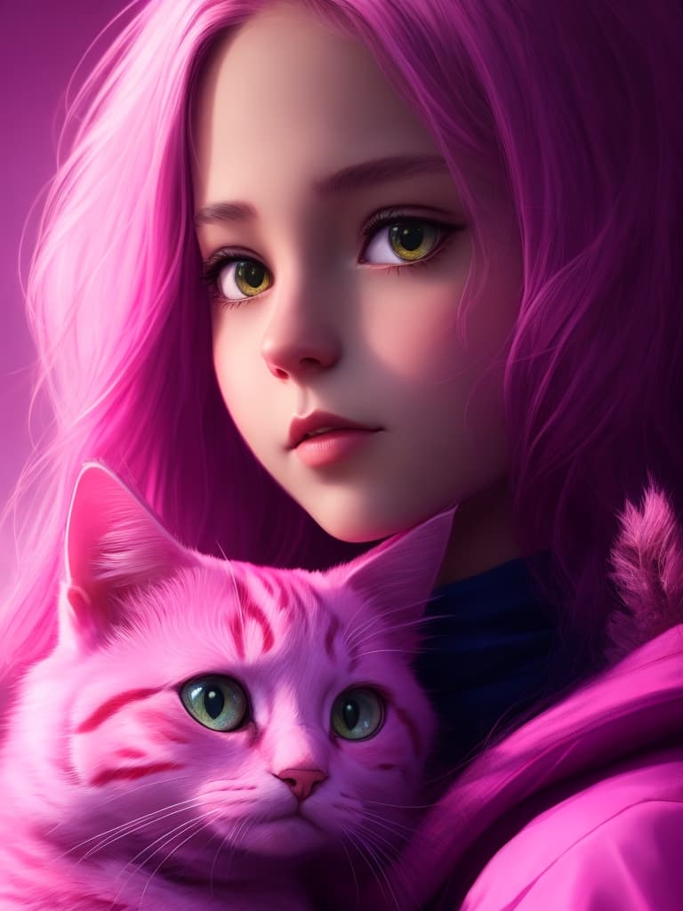 AI generated: cat and girl, pink, cinematic, 4k, details, super quality