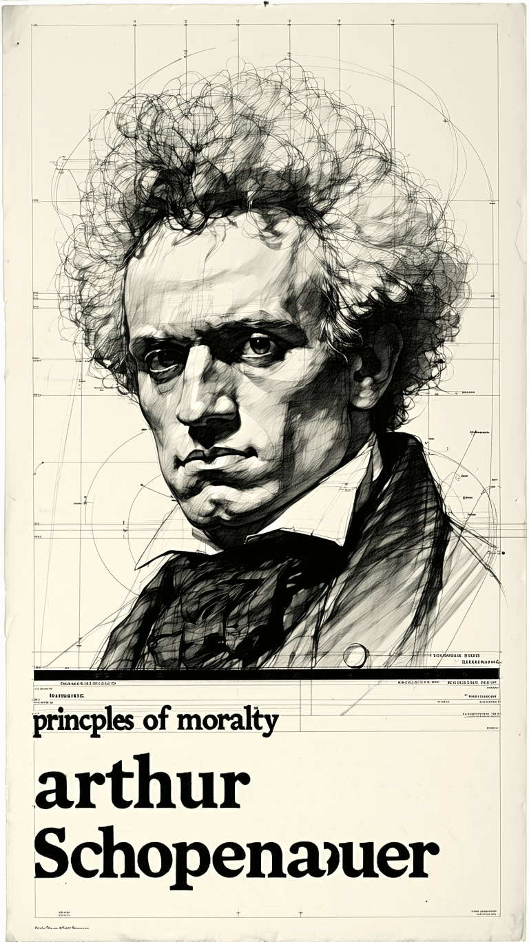 AI generated: Album cover,textured sketch of Arthur Schopenhauer,typography “principles of morality” is at top,ult...