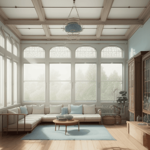 AI generated: High resolution photography interior design, dreamy sunken living room conversation pit, wooden floo...