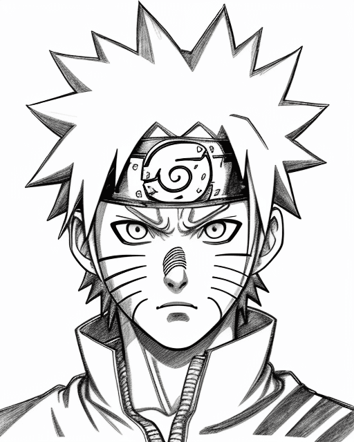 AI generated: face Naruto Uzumaki, illustration line art, anime, manga, pencil sketch, pencil drawing, inking, bla...