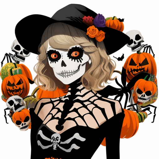 AI generated: Taylor swift catrina skeleton colorful spiders skulls pumpkins cute avatar for profile