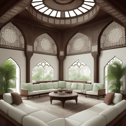 AI generated: High-resolution photography interior design, dreamy sunken living room conversation pit, wooden floo...