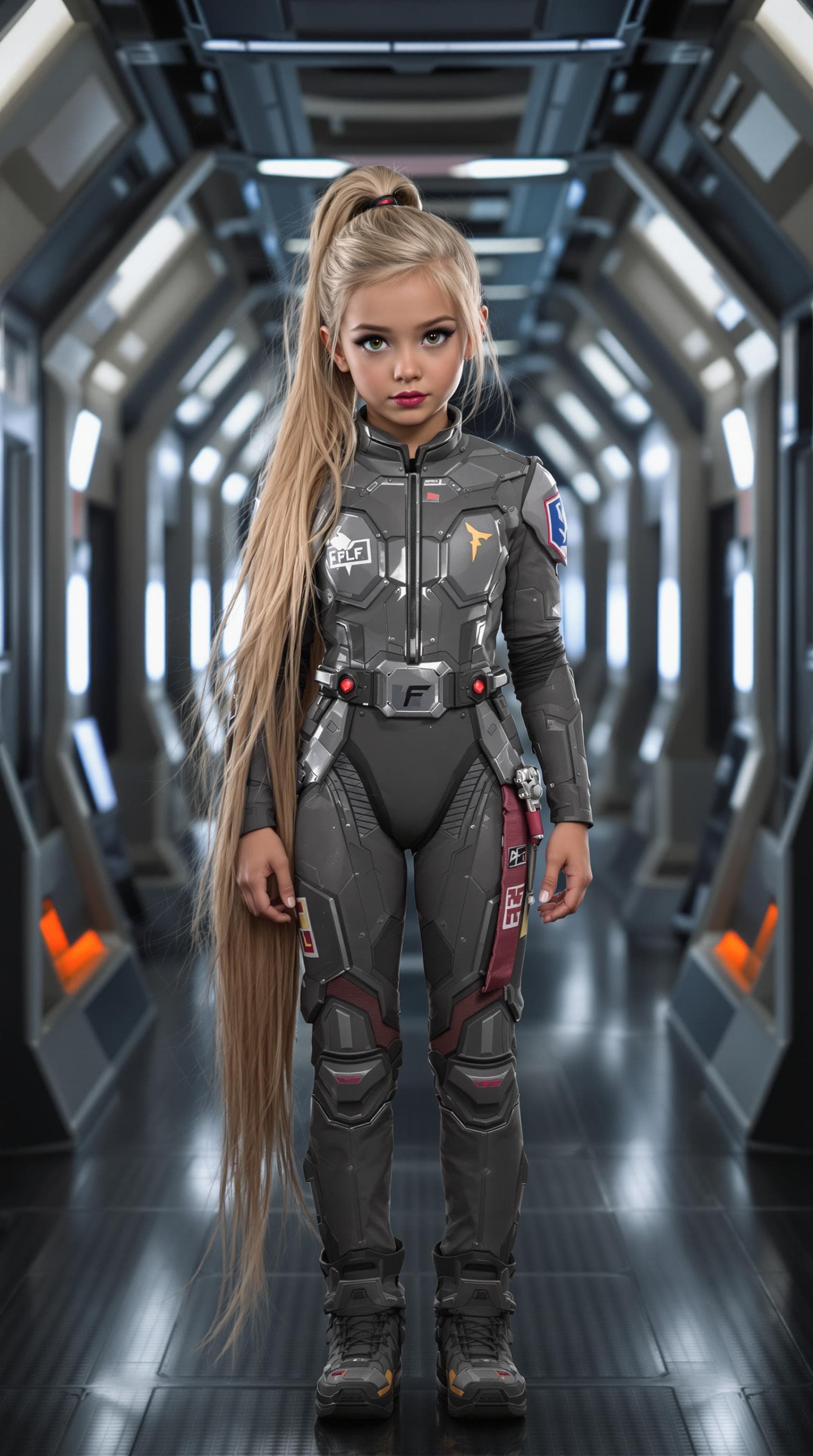 AI generated: a professional photo of a exceptionally of the most beautiful (eleven year old) United State Space F...