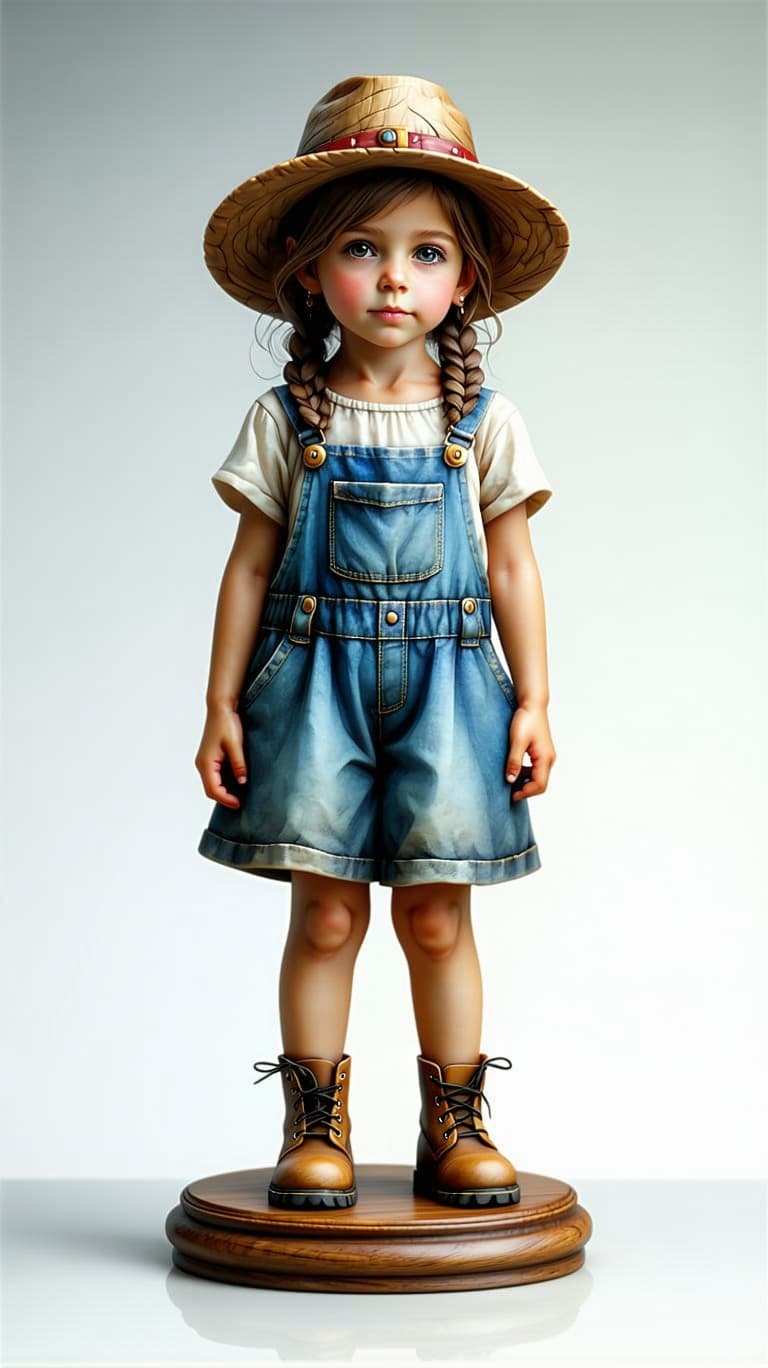 AI generated: A photo-realistic action porcelain figurine on a small wood platform, Little Princes, dressed in a f...