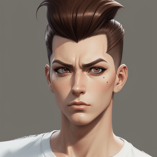 AI generated: Concept art guy in arkayne style, realism, bright big eyes, anime, painting, brown eyes, pompadour, ...