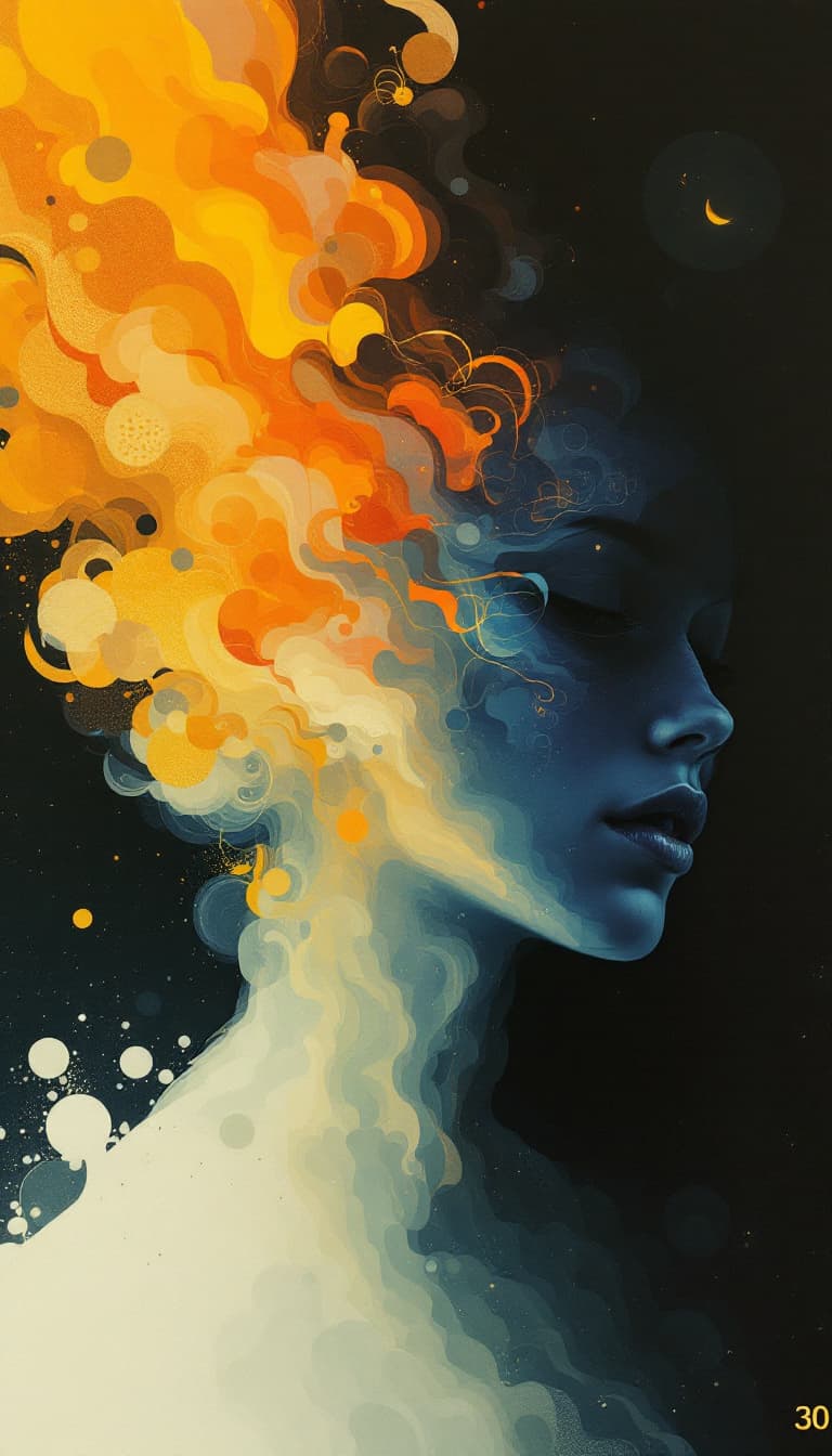 AI generated: (30) A sound art piece, influenced by the atmospheric soundscapes of Brian Eno, features a female co...