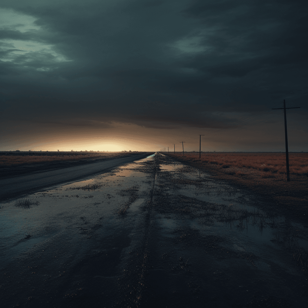 AI generated: lone South-West highway, Mysterious 