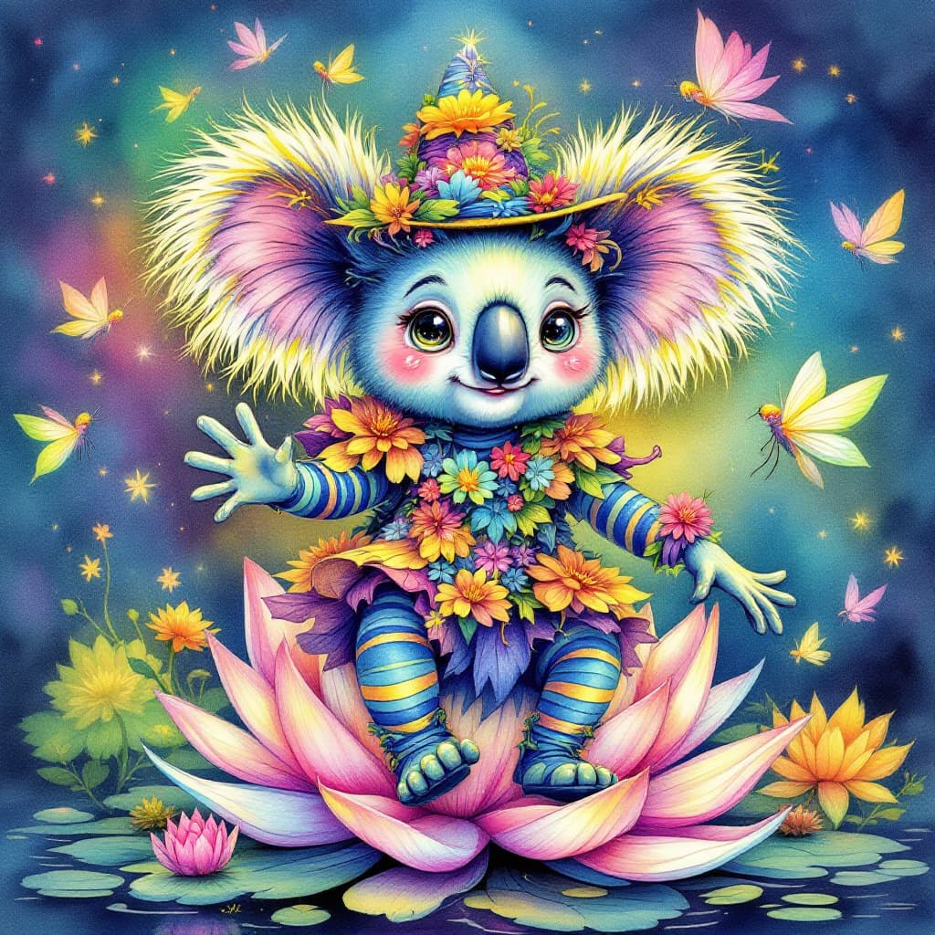 AI generated: Image is a hand painted watercolor ink wash and acrylic portrait. Image is a whimsical, colorful ill...