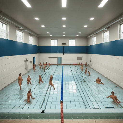 AI generated: 20 people in a single shower room. It is a big open room with many shower heads. This is a swim team...