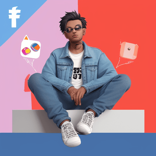 AI generated: Create a 3D illustration of an animated character sitting casually on top of a social media logo "IN...