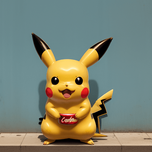 AI generated: pikachu, cola amarrilla, feliz, electrico