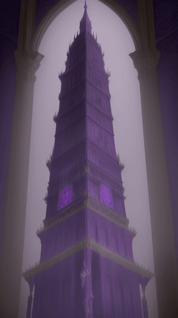 AI generated: The Tower of Virtue in deep violet, giving it a regal and majestic appearance. Capture the essence o...