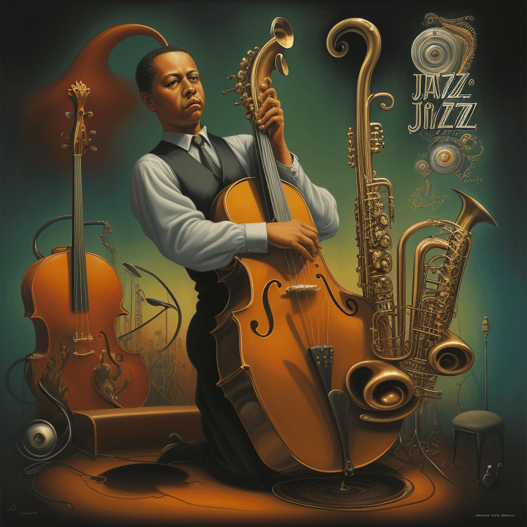 AI generated: music Album cover picture, jazz, surreal art, oil picture, music instruments, 