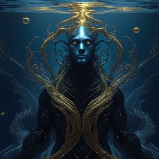 AI generated: Deep oceanic creatures with a golden iris that is a third of the width of the head, mysterious and v...