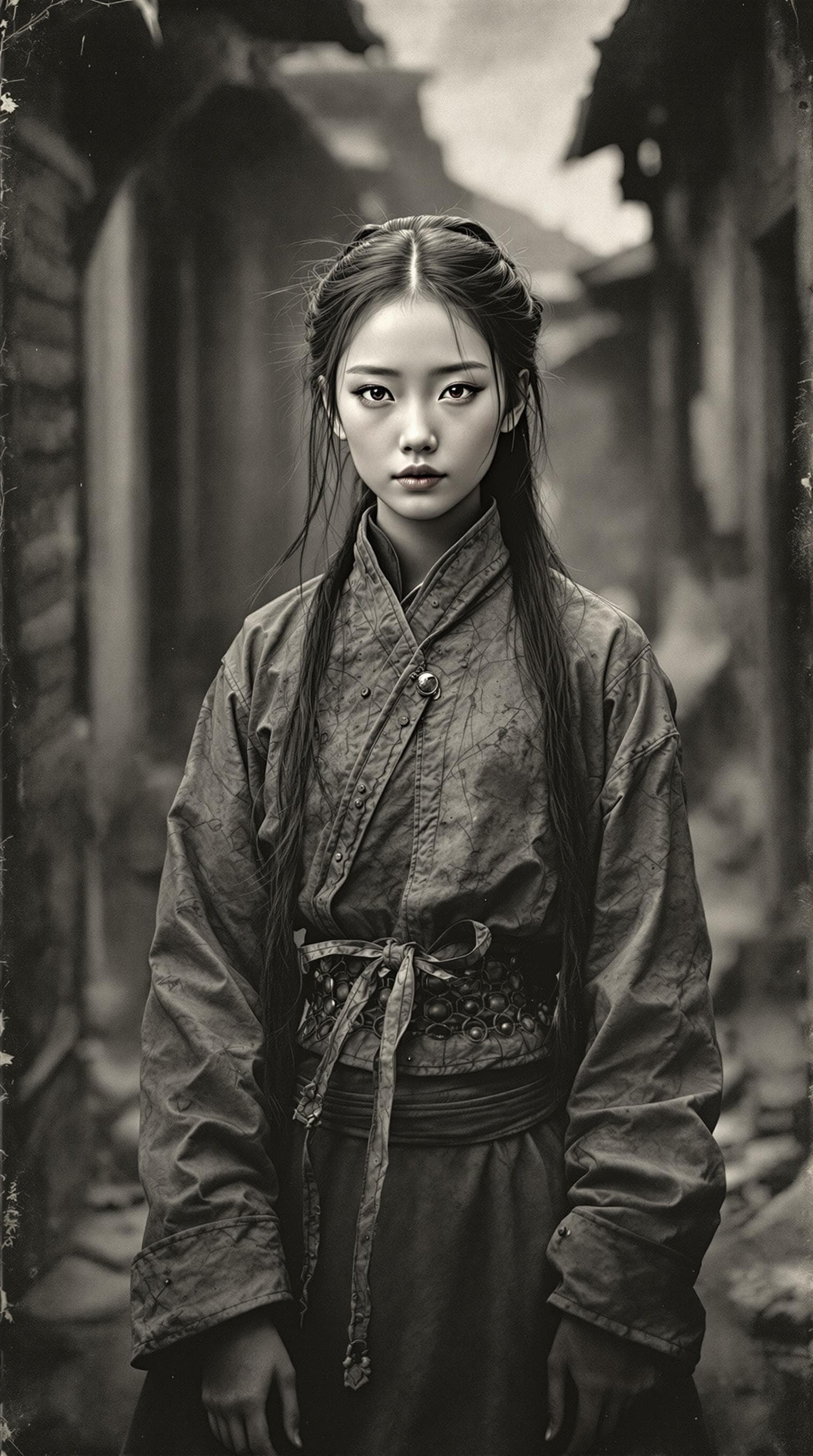 AI generated: a professional vintage black and white photo (paper has aged over time), of a exceptionally of the m...