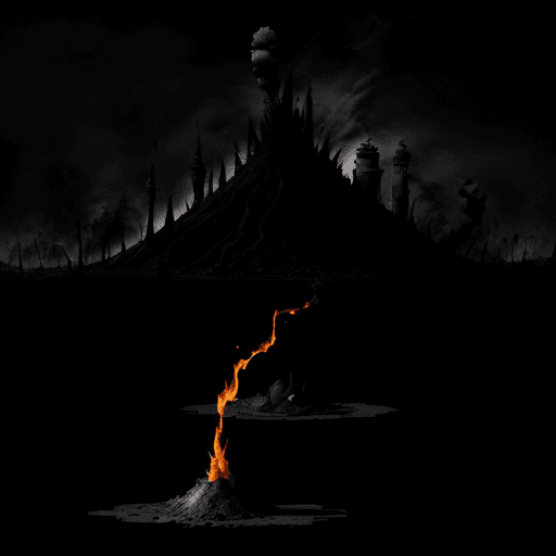 AI generated: a distopic and terrorific land made of  ashes, ashes, aches and more ashes.