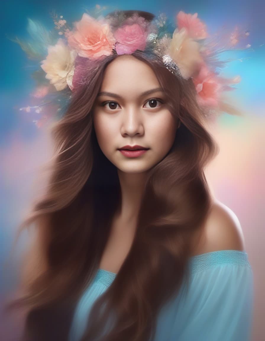 AI generated: El rostro de una hermosa Mujer de long hair ondulado, si rostro y long hair están fusionados con flo...