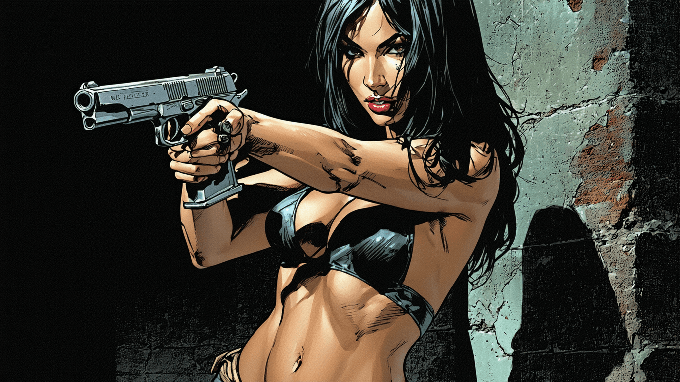 AI generated: Comic book cover illustration, full body shot of young beautiful Latin American woman, top model fac...