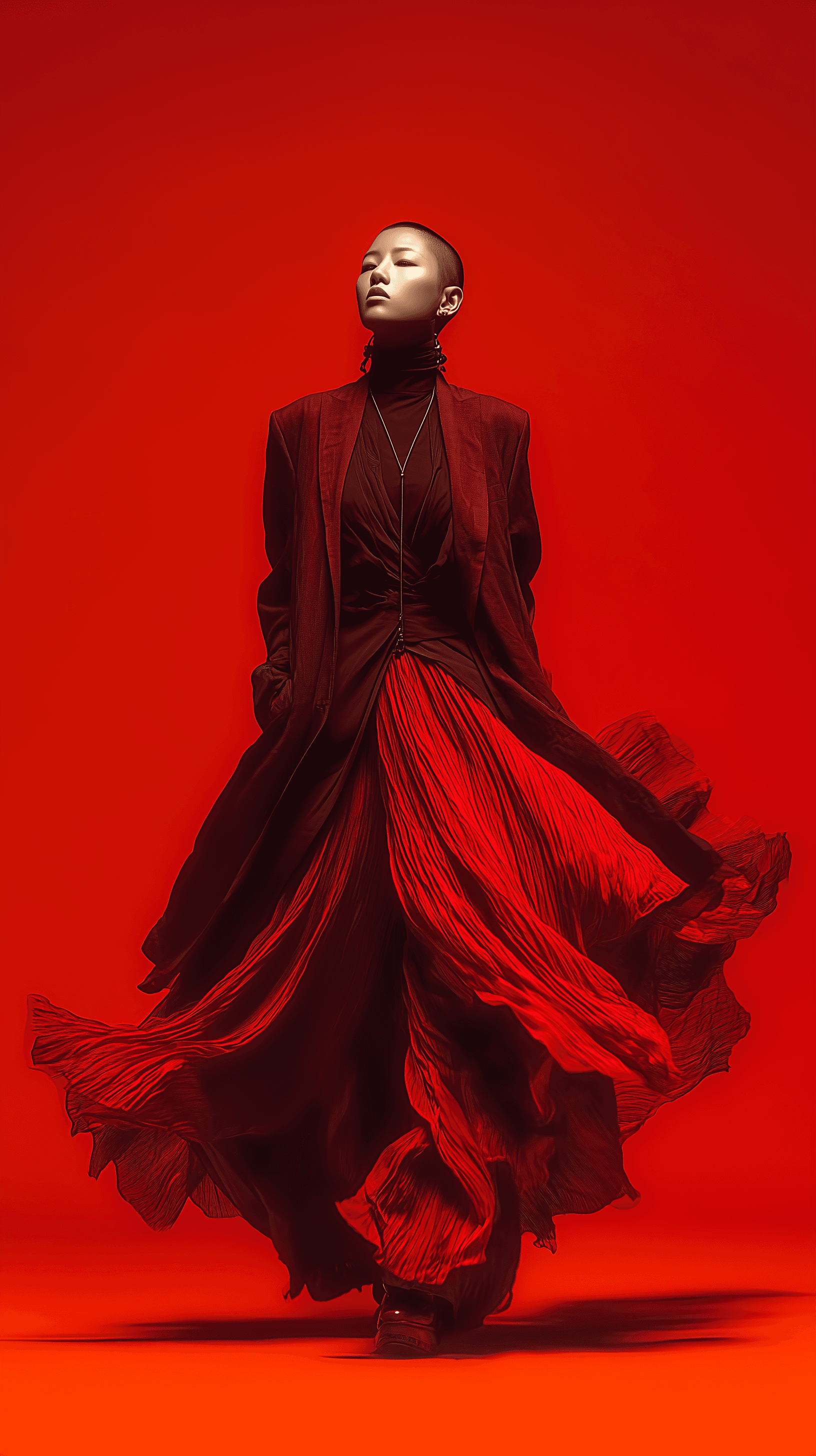 AI generated: photo, color-shifting, standing in void stage, dramaticl lighting, detailed textures, shot with a pr...