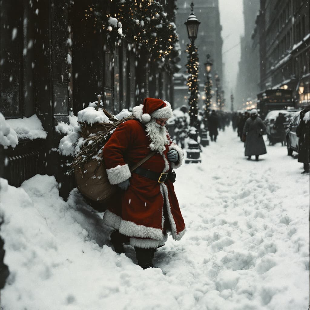 AI generated: poor ols santa claus hide on city in new york 1929