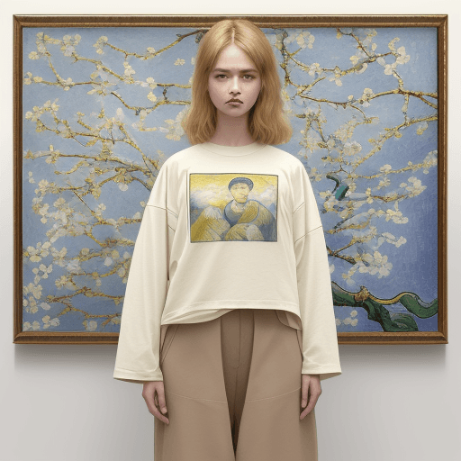 AI generated: In the visual representation, a woman stands against a neutral beige backdrop, radiating confidence ...