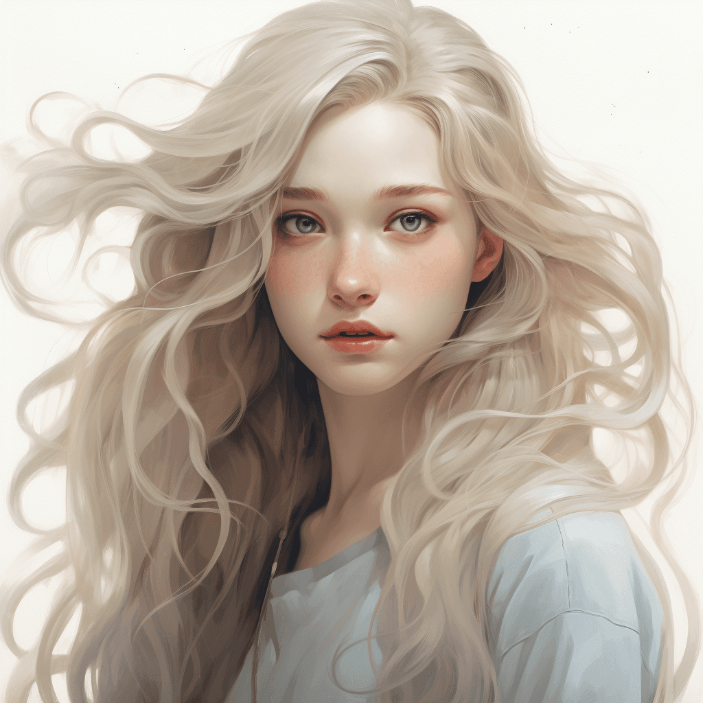 AI generated: A beautiful blonde girl is shown with long hair, in the style of miho hirano, digital illustration, ...