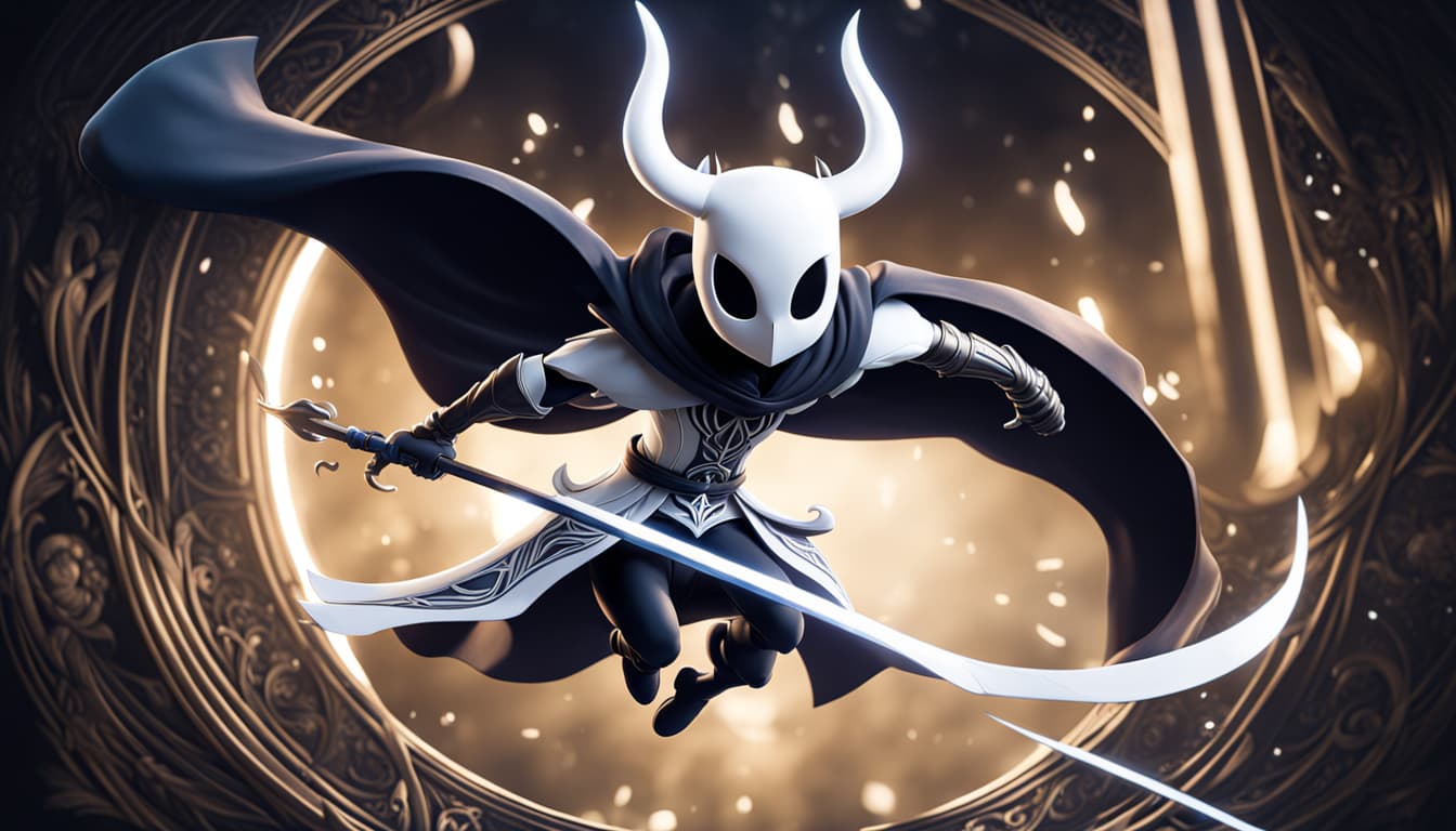 AI generated: Intricate CG unity wallpaper, close-up, Hollow Knight, White color mask with (perfect) round sockets...
