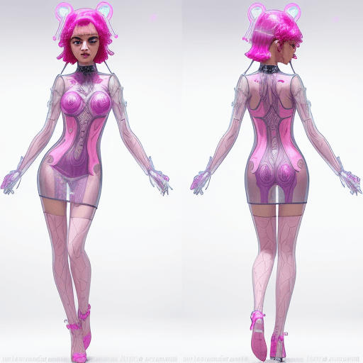 AI generated: In this new picture, the erotic girl is wearing a short erotic dress made of transparent, colorful p...