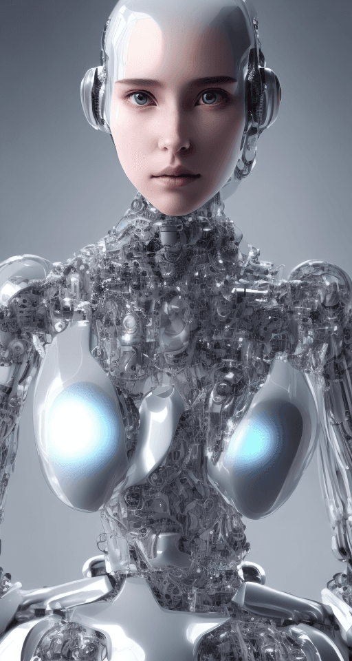AI generated: Transparent Elegant Anime Futuristic Android Humanoid Robot, Cyberpunk Artificial Intelligence Movie...