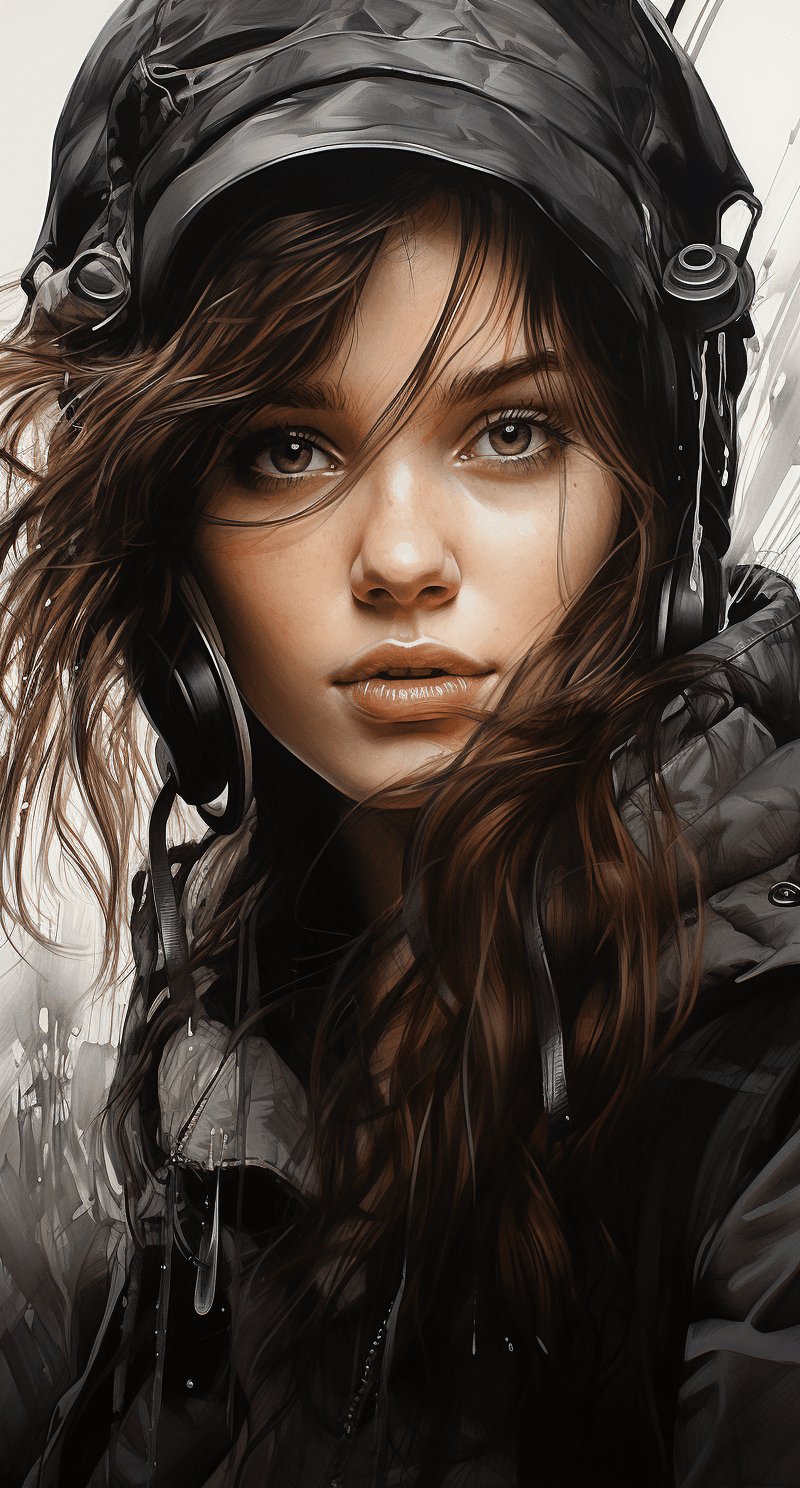 AI generated: charcoal drawing of a girl, in the style of hyper-realistic sci-fi, detailed perfection, hyper-reali...