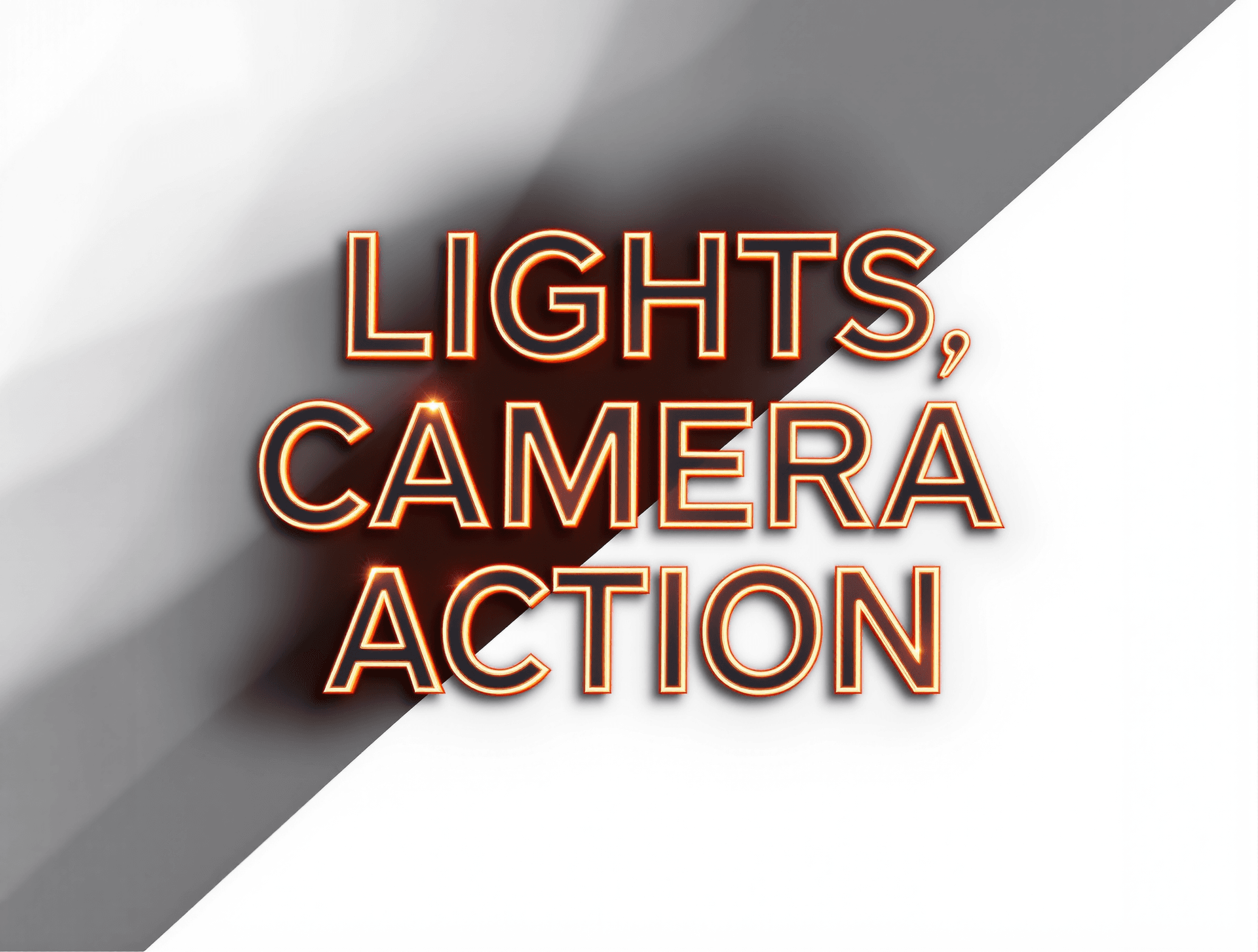 AI generated: Design a bold and cinematic text-based design with the words 'Lights, Camera, Action'. Use a dramati...