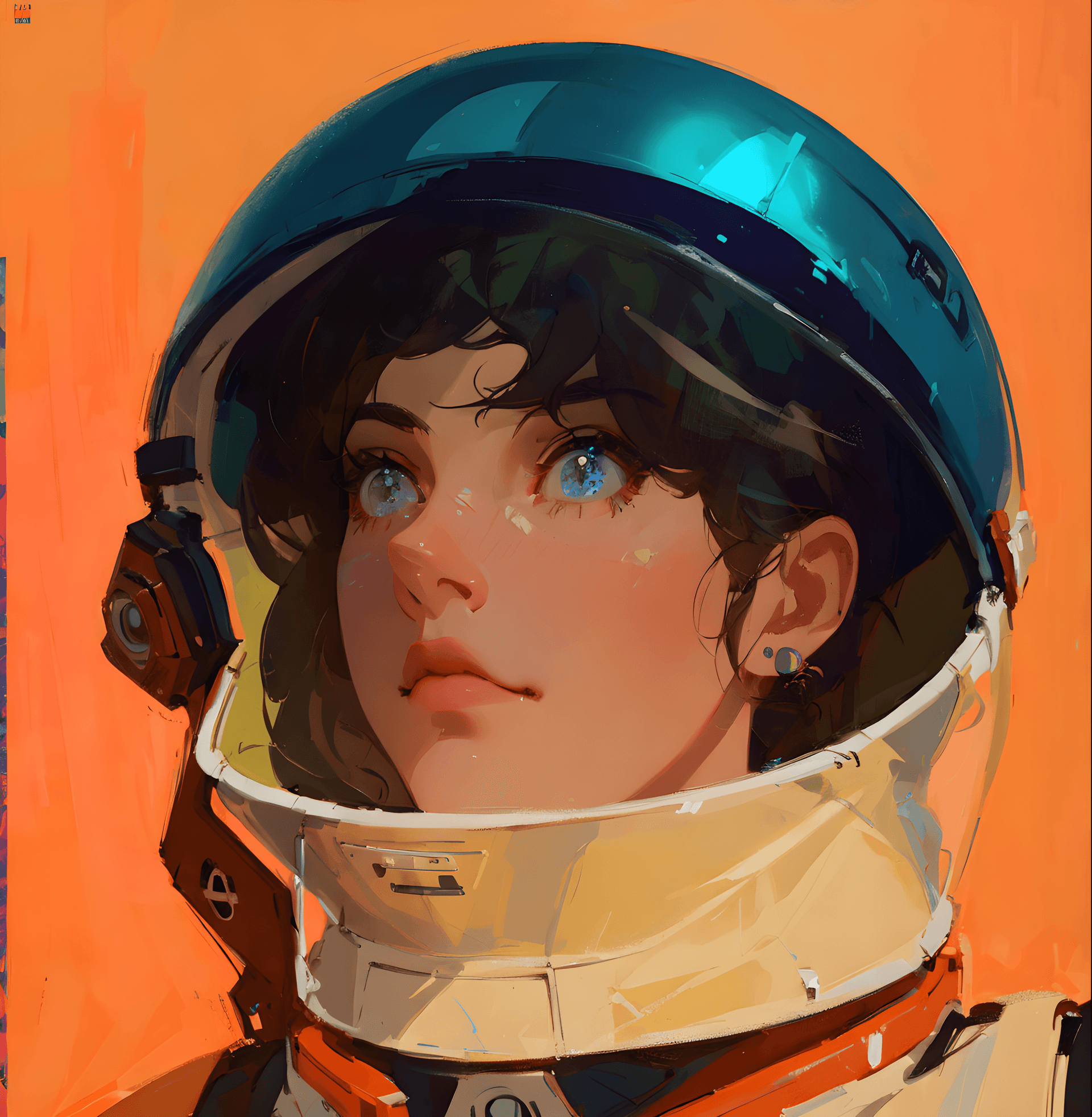 AI generated: a close up of a person wearing a helmet, a digital painting, inspired by Lois van Baarle, portrait o...