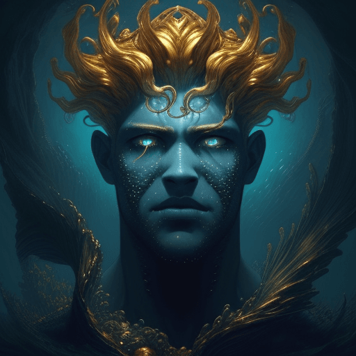 AI generated: A deep ocean monster with a golden iris that is one-third the width of his head, a mysterious, very ...