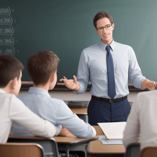 AI generated: I want an image that represents the teaching of accounting, that is a school teacher with his studen...