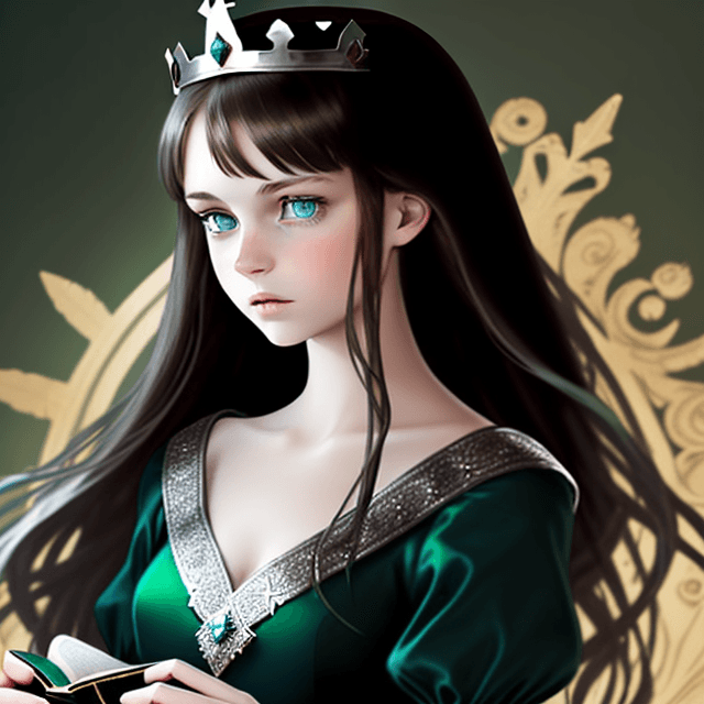 AI generated: this is a book cover, it shows a girl with a crown, the girl has blue eyes, she is brunette, the gir...