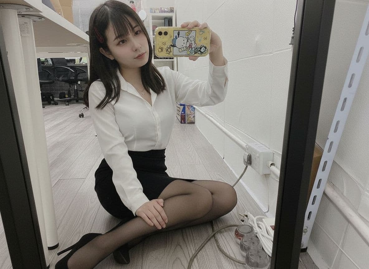 AI generated: a woman wearing professional OL office lady style, white blouse, tight black pencil skirt, sheer bla...