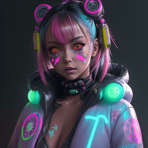 AI generated: kawaii style {style Detailed body painting beautiful neon operator tanned woman, cyberpunk futuristi...