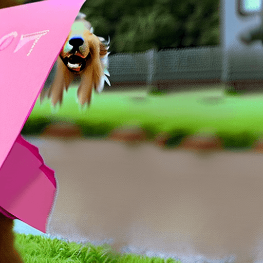 AI generated: A golden retriever dog carrying a note in it's mouth. The note says 'I love Lindsay'.