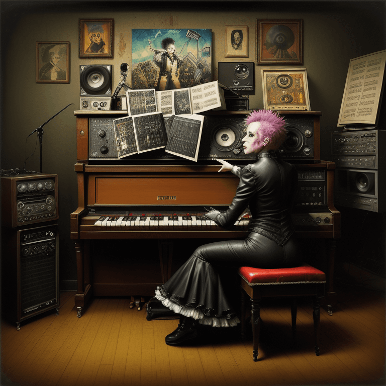 AI generated: music Album cover picture, punk, surreal art, oil picture, radio broadcast, piano, organ, radio stud...