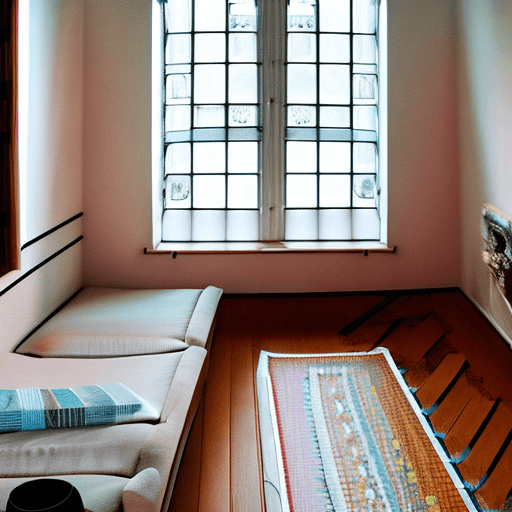 AI generated: High resolution photography interior design, dreamy sunken living room conversation pit, wooden floo...