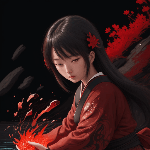 AI generated: an image with a character on an island, in the style of kawacy, dark bronze and red, luminous brushw...