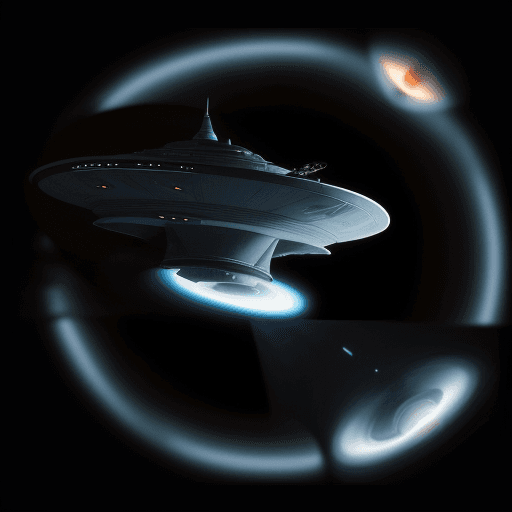 AI generated: perry rhodan spaceship basis behind a black hole in sixties style