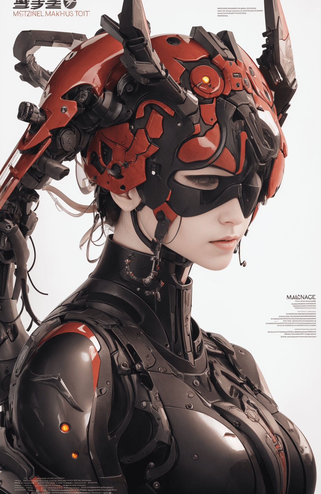 AI generated: (magazine cover), mechanical angel, mech, highly detailed, demon horns, eye patch