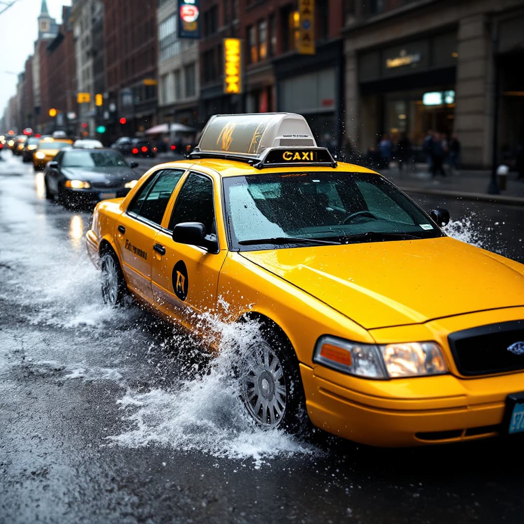 AI generated: a yellow cab car driving throw the water,cool,gowing,--ar,7v 8;75fgt .5qtsjgckba----fwr
