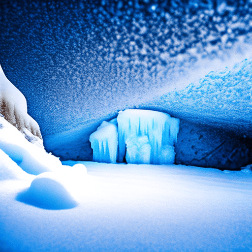 AI generated: snow storm in an ice cave.
ice crystals falling to the ground.
flat barren horizon.
Style: impressio...