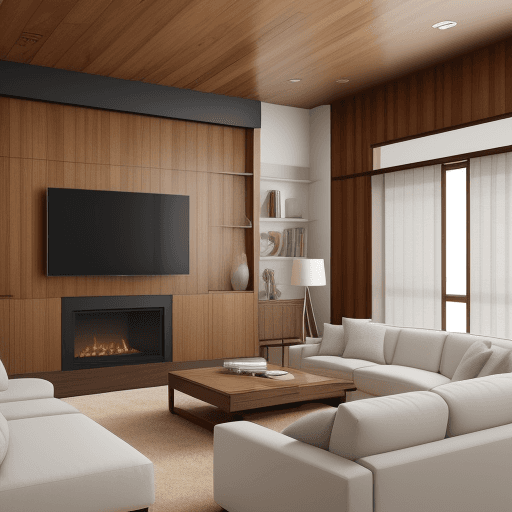 AI generated: Living room renderings to highlight the ultimate beauty of wood veneer