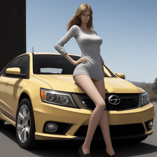 AI generated: Tall girl to huge for car, 4 k ultra HD 